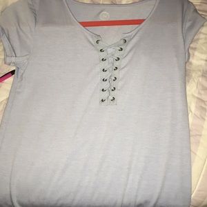 Baby blue Kohl’s lace up shirt